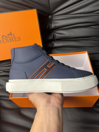 Hermes dark blue leather high-end noble high-top casual shoes - Image 5