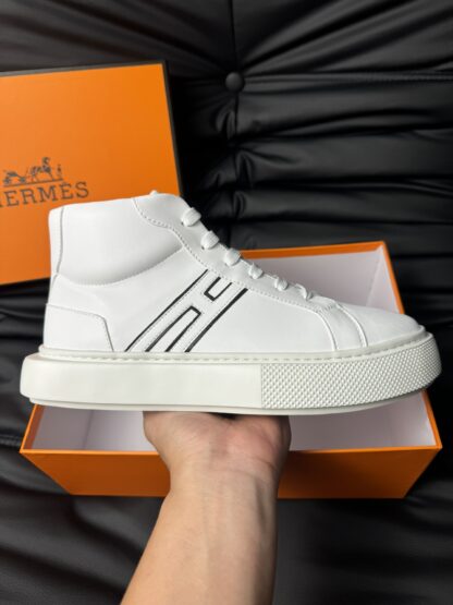 Hermes white leather high-end noble high-top casual shoes - Image 5