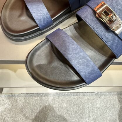 Hermes dark blue gold buckle summer pure handmade high-end sandals - Image 5