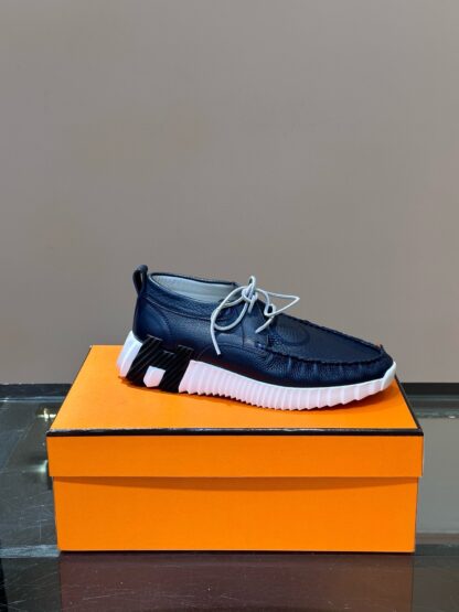 Hermes men's lace-up dark blue versatile simple casual sports shoes - Image 5