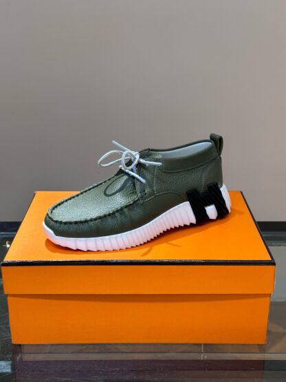 Hermes men's lace-up dark green versatile simple casual sports shoes - Image 5