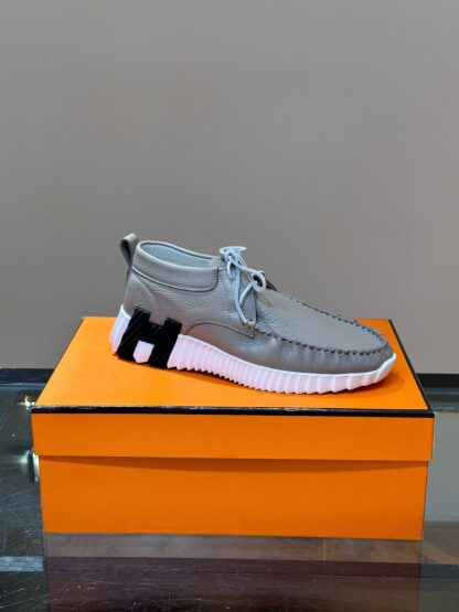 Hermès men's lace-up apricot grey versatile simple casual sneakers - Image 5