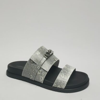 Hermès Couple's Grey Silver Buckle Braided Sandals - Image 5
