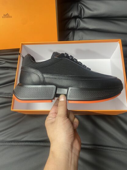 Hermes men's comfortable soft pure black casual sports shoes - Image 5
