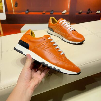 Hermès France Paris catwalk model orange shiny classic casual shoes - Image 5