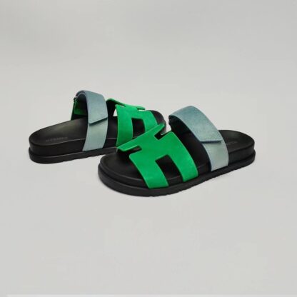 Hermès couple blue-green woven sandals - Image 4