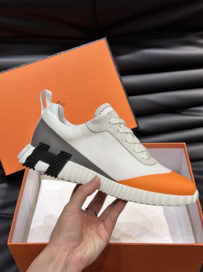 Hermès Men's White Orange Lightweight Casual Sneakers - Image 5