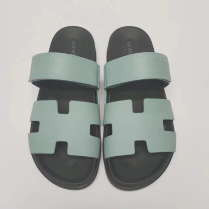 Hermès Couple Grey Blue Braided Slippers - Image 5