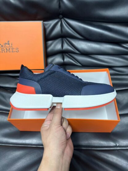 Hermes leather mesh breathable dark blue high-end temperament casual shoes - Image 5