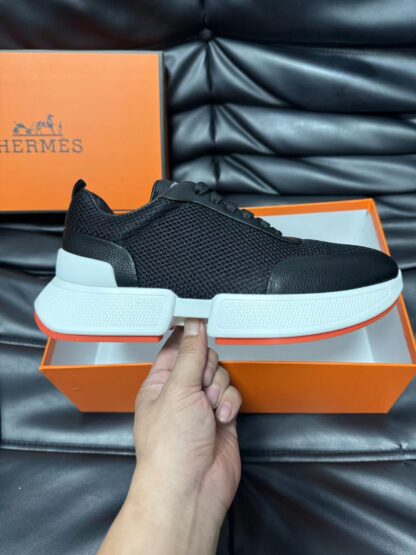 Hermes leather mesh breathable black and white high-end temperament casual shoes - Image 5