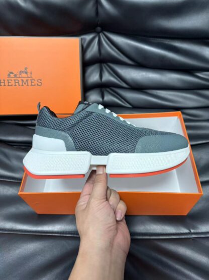 Hermes leather mesh breathable gray-blue high-end temperament casual shoes - Image 5