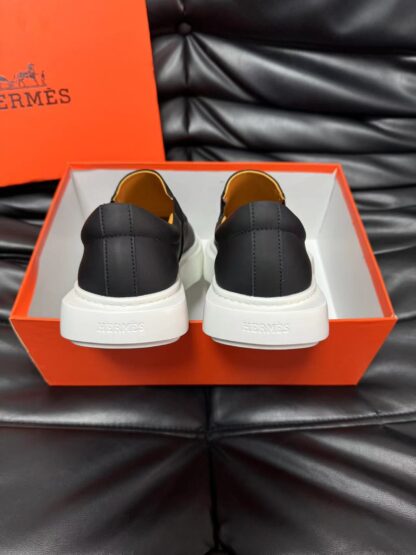 Hermès black and white leather luxury loafers - Image 5