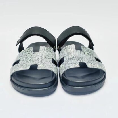 Hermès Couple Silver and Black Braided Slippers - Image 3