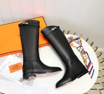 Hermes black classic kelly buckle fashion knight boots - Image 5