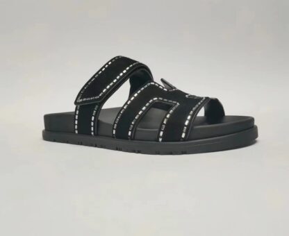 Hermès Couple Braided Black and Silver Slippers - Image 3