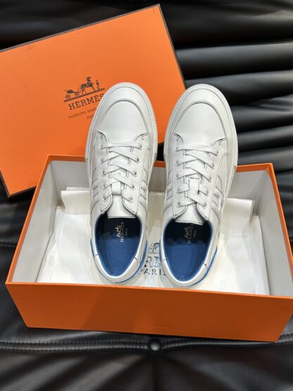 Hermes Men's White Blue Comfort Low-top Casual Sneakers - Image 5