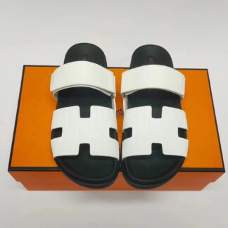 Hermès Couple Braided White and Black Slippers