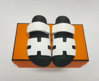 Hermès Couple Braided White and Black Slippers