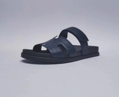 Hermès Couple Braided Blue and Black Slippers - Image 5