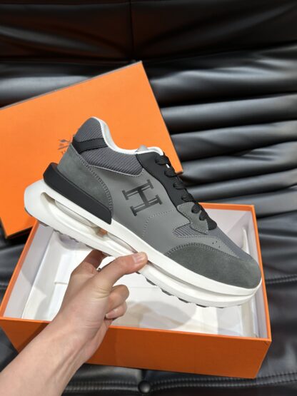 Hermes men's thick-soled gray and black fashion casual sports shoes - Image 5