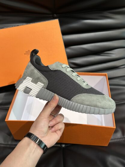 Hermes grey and black all-match casual sneakers - Image 5