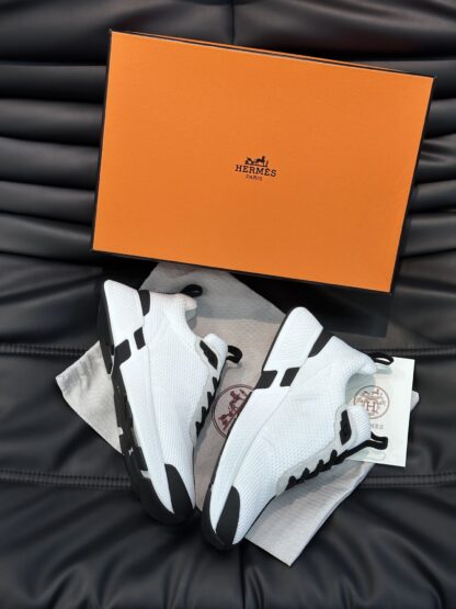 Hermes high-end men's fashion white and black casual breathable simple sports shoes - Image 5