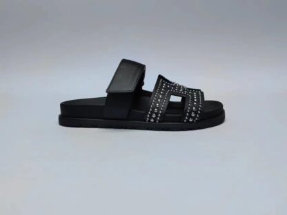 Hermès Couple's Braided Black with Silver Bead Slippers - Image 4