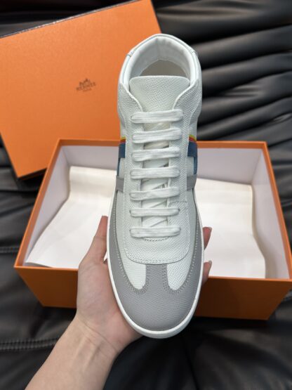 Hermès men's white and blue color matching soft and comfortable high-top casual sports shoes - Image 5