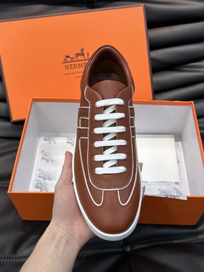 Hermes men's soft and light white and brown low-top casual sneakers - Image 5