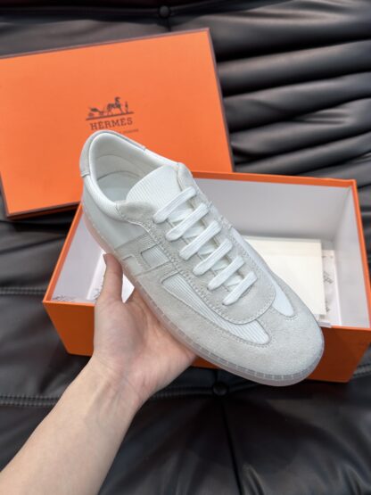 Hermès men's soft and lightweight white and gray low-top casual sneakers - Image 5