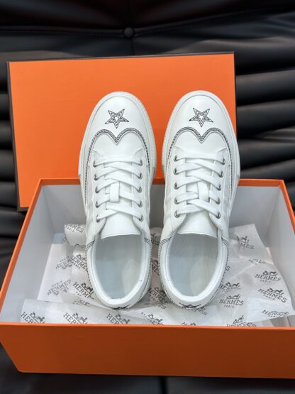 Hermès men's comfortable cowhide white low-top casual sneakers - Image 5