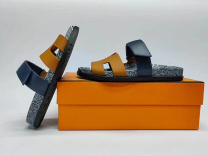 Hermès Couples Braided Brown, Blue and Black Slippers - Image 5