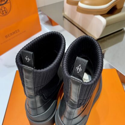 Hermes autumn and winter comfortable leg-modifying black short boots - Image 4