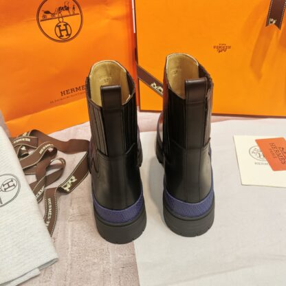 Hermes autumn and winter comfortable black short boots heel height 4cm - Image 4