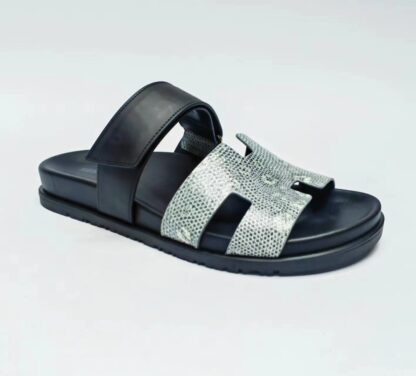 Hermès classic gray and black couple woven slippers - Image 5