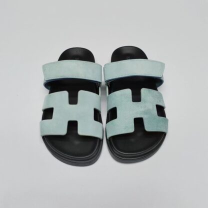 Hermès classic blue-grey couple woven slippers - Image 5