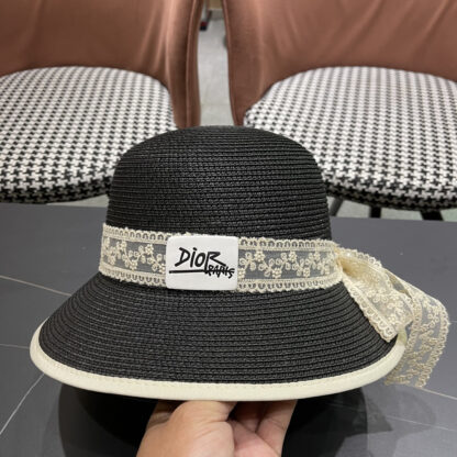 Dior Straw Flat Top Lace Sun Hat - Image 6
