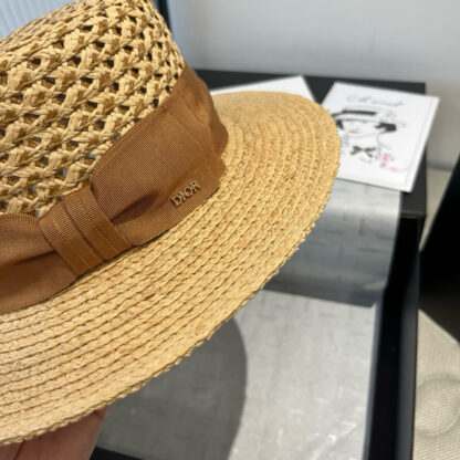 Dior raffia flat hat with bow - Image 6