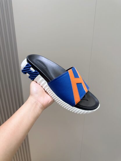 Hermès Men's Blue and Orange Ultra-Lightweight and Comfortable Slippers - Image 5