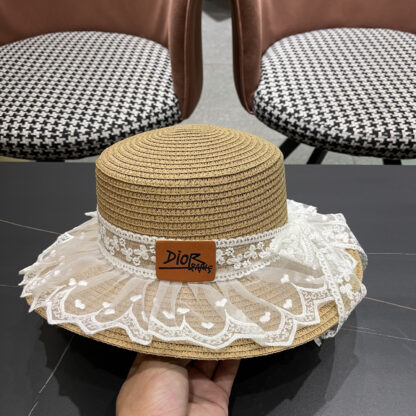 Dior lace bow flat top straw hat - Image 6