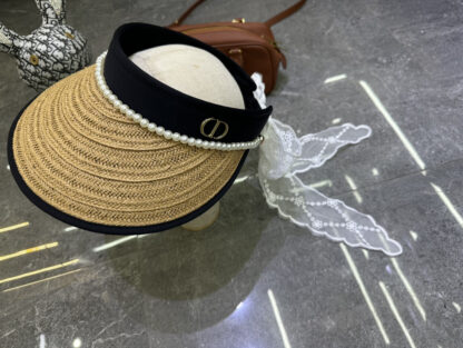 Dior lace pearl grass sunscreen black vinyl empty top hat - Image 6