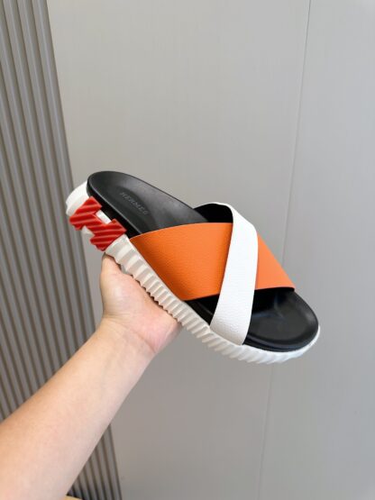 Hermès men's white and orange color matching cross ultra-light and comfortable slippers - Image 5