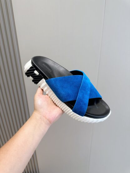 Hermès Men's Dark Blue Cross Ultra Light Comfort Slippers - Image 5