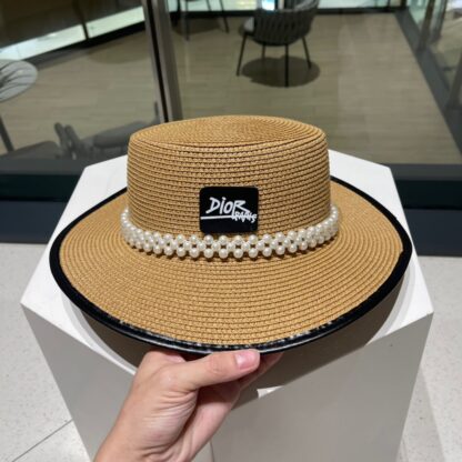 Dior Fashion Pearl Straw Hat Simple Basin Hat - Image 6