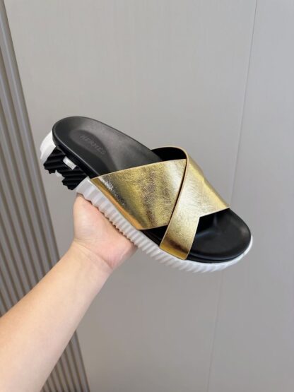 Hermès Gold Men's Cross Ultra Light Comfort Slippers - Image 5
