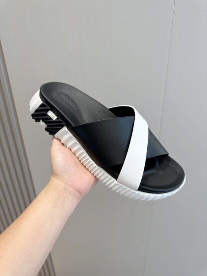 Hermès white and black men's cross-over ultra-light and comfortable slippers - Image 5