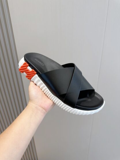 Hermès black and orange men's cross-over ultra-light and comfortable slippers - Image 5