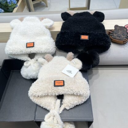Hermes autumn and winter thick warm cute bear ears knitted hat - Image 5