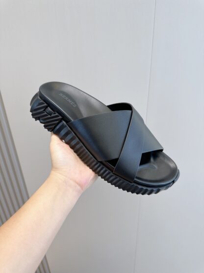 Hermès Pure Black Men's Cross Ultra Lightweight Comfort Slippers - Image 4