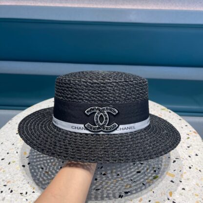 Chanel Camellia Hepburn Retro Flat Straw Hat - Image 5